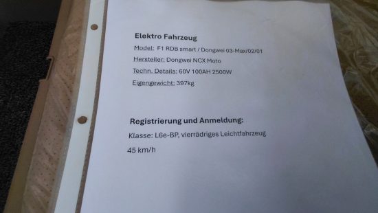 Elektrofahrzeug FIN: H7V6LT122RA500010